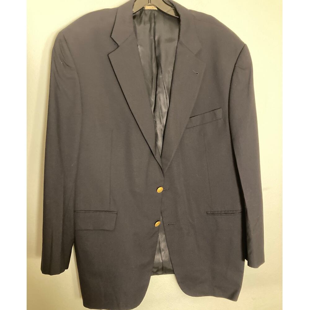 Burberry London Kensington Blazer Jacket Wool Navy Gold Buttons Sz 44 R